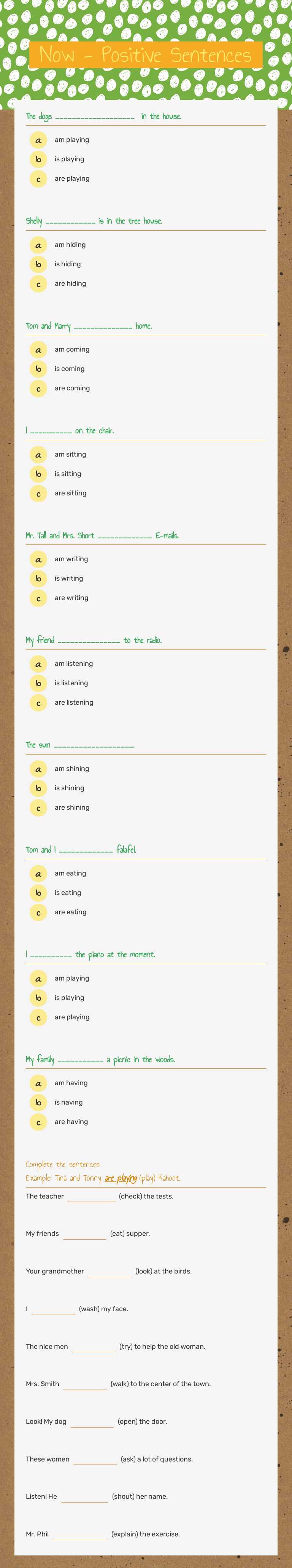 Now - Positive Sentences worksheet preview image