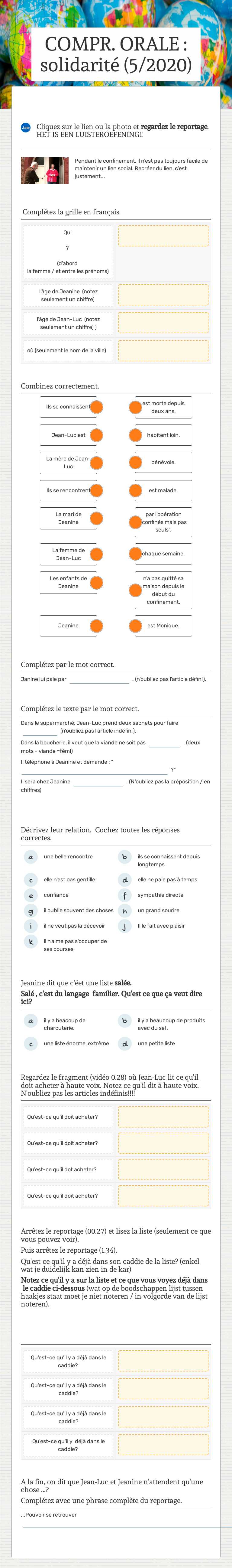 COMPR. ORALE : solidarité (5/2020) worksheet preview image