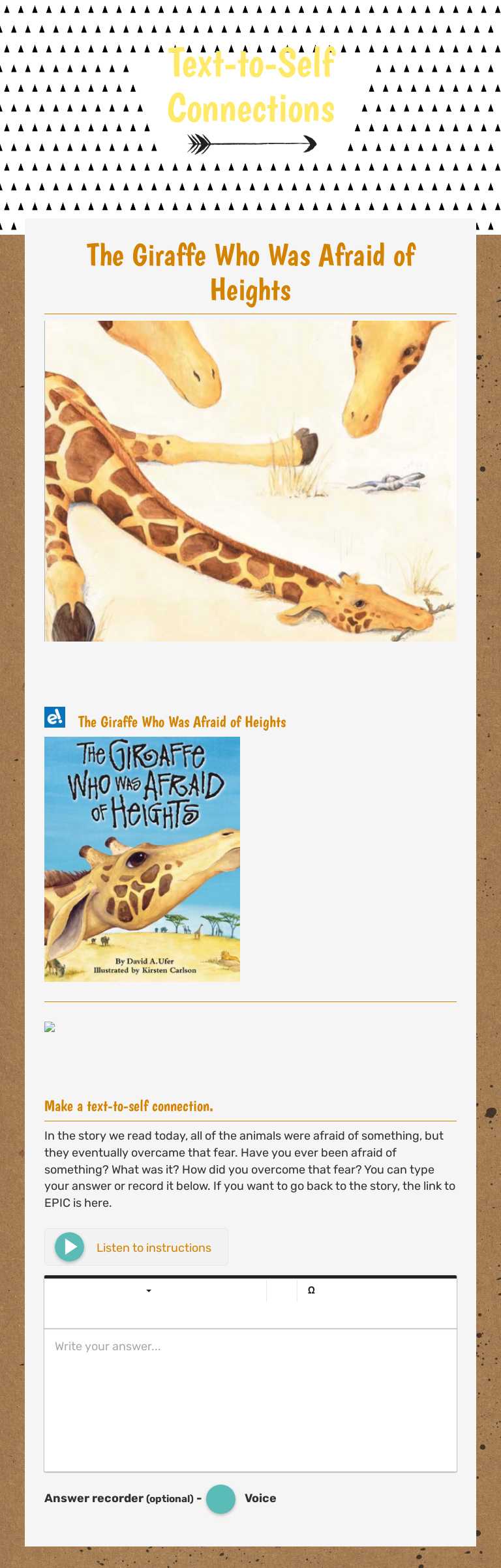 Text-to-Self Connections worksheet preview image