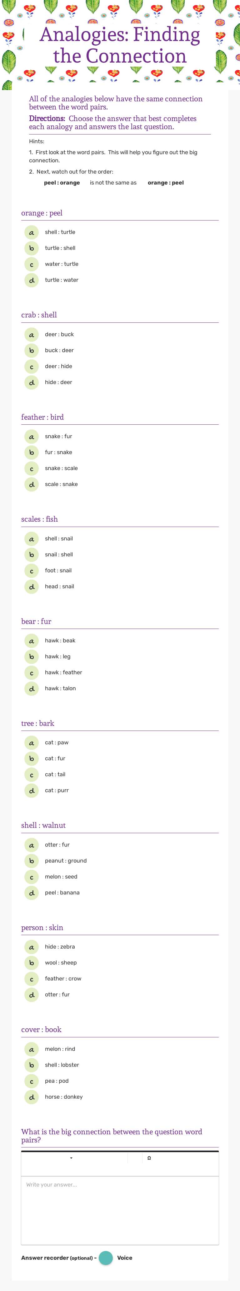 Analogies:  Finding the Connection Grade 2 worksheet preview