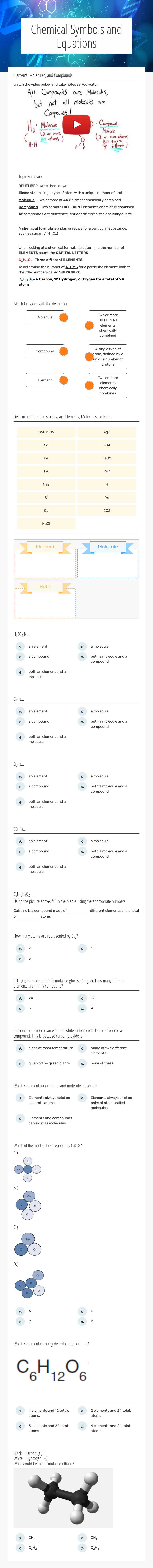 Chemical Symbols and Equations worksheet preview image