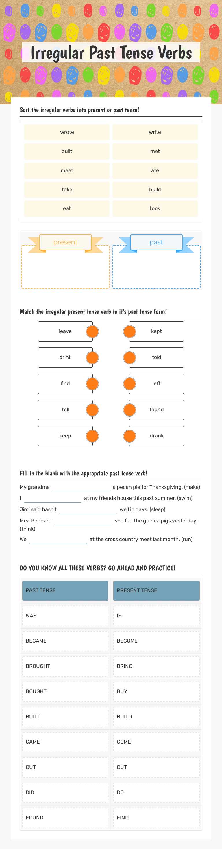 Irregular Past Tense Verbs worksheet preview image
