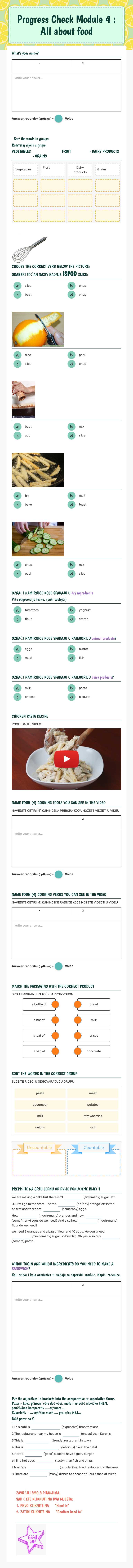 Progress Check   
 Module 4 : All about food Grade 11 worksheet preview