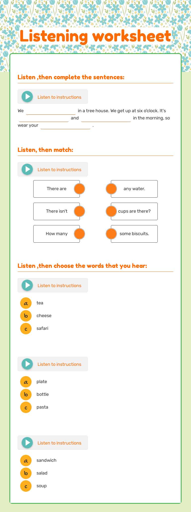 Listening worksheet Grade 2 worksheet preview