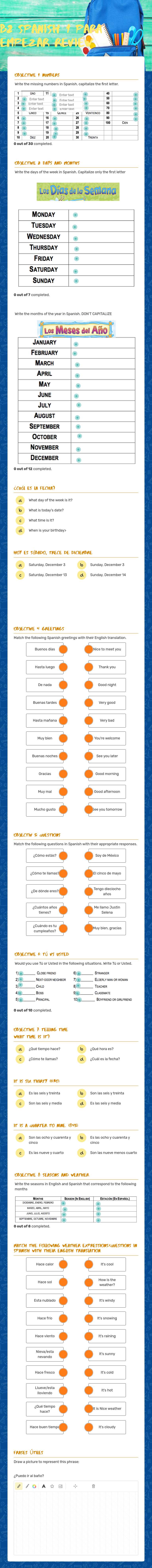 B2 Spanish 1 para empezar Review worksheet preview image