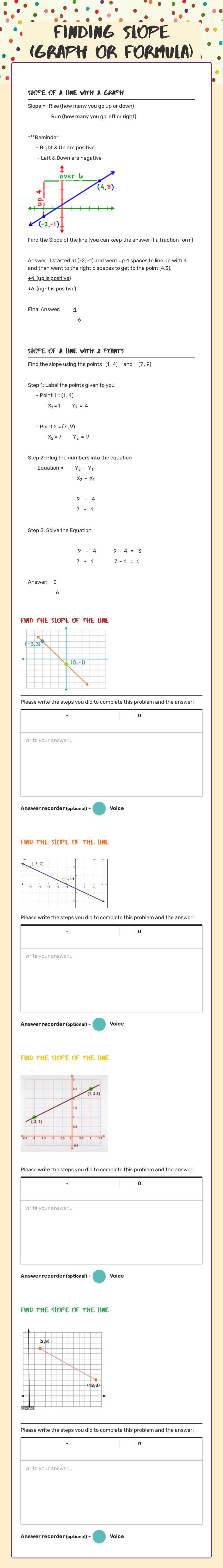 Finding Slope    (Graph or Formula) worksheet preview image