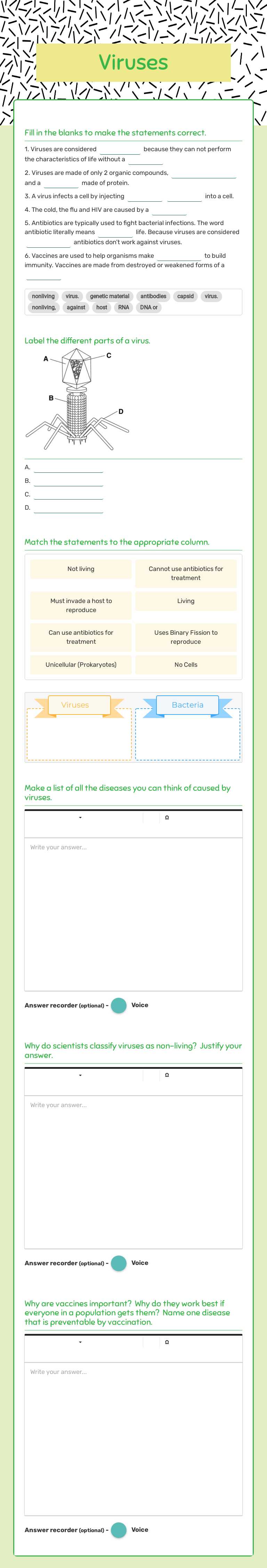 Viruses worksheet preview image