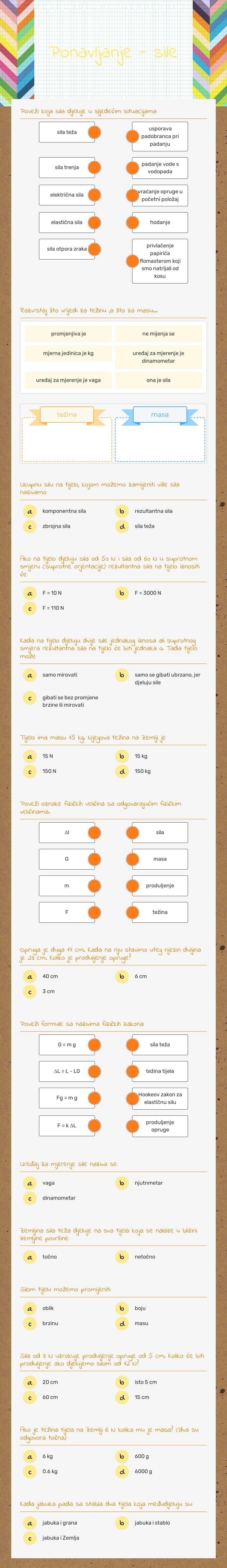 Ponavljanje - sile worksheet preview image