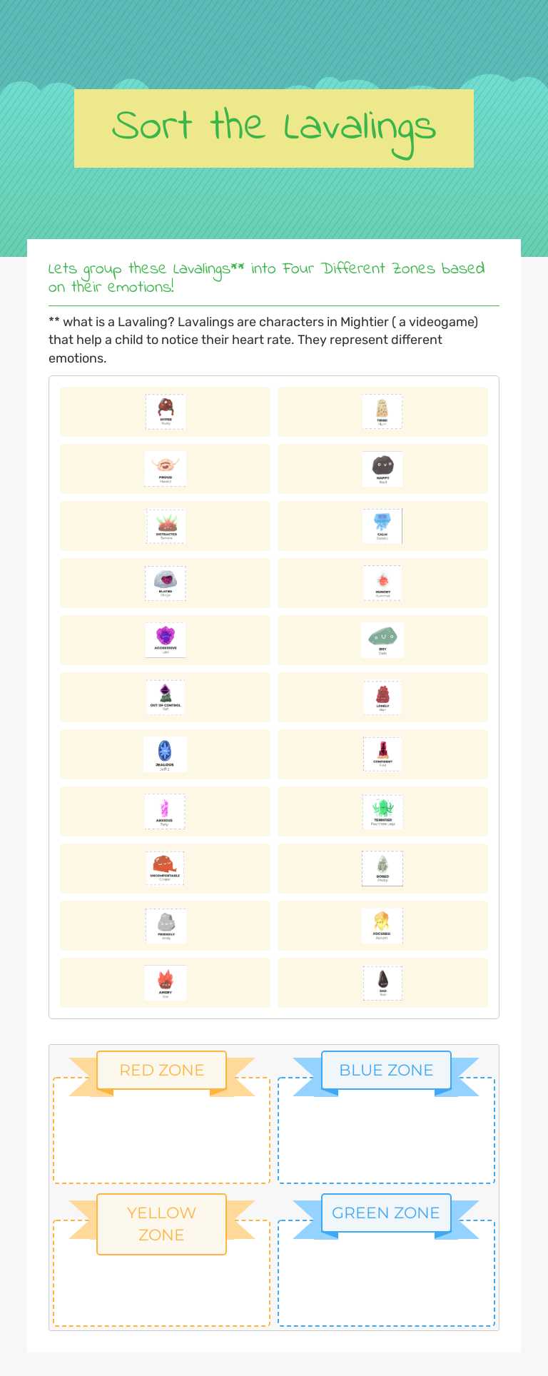Sort the Lavalings worksheet preview image