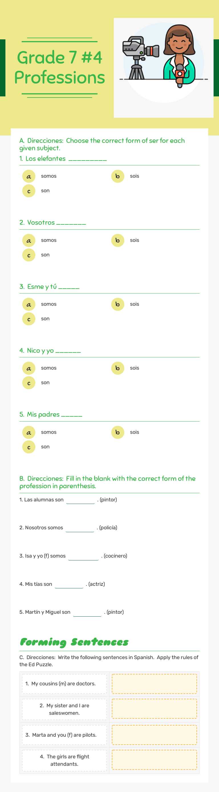 Grade 7 #4 Professions worksheet preview image