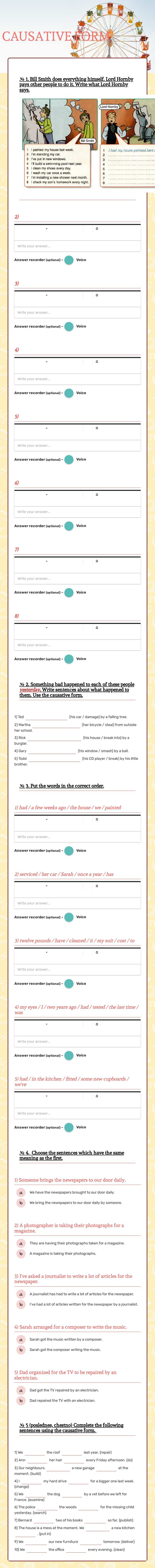 CAUSATIVE FORM worksheet preview image