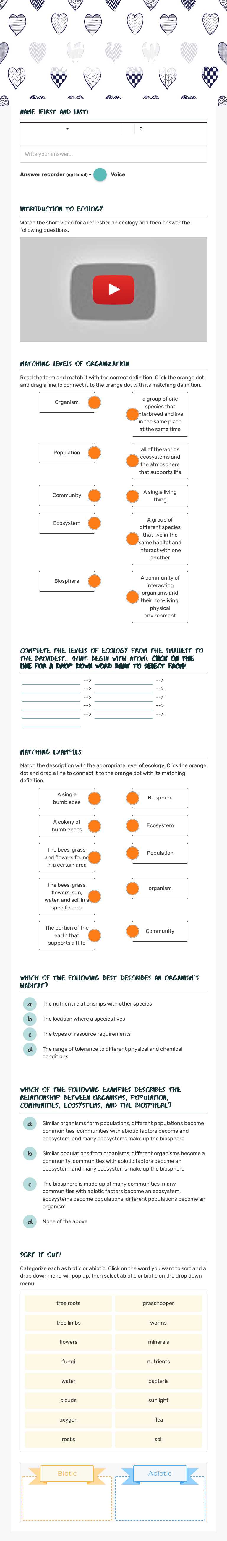 Ecosystem Introduction Grade 10 worksheet preview
