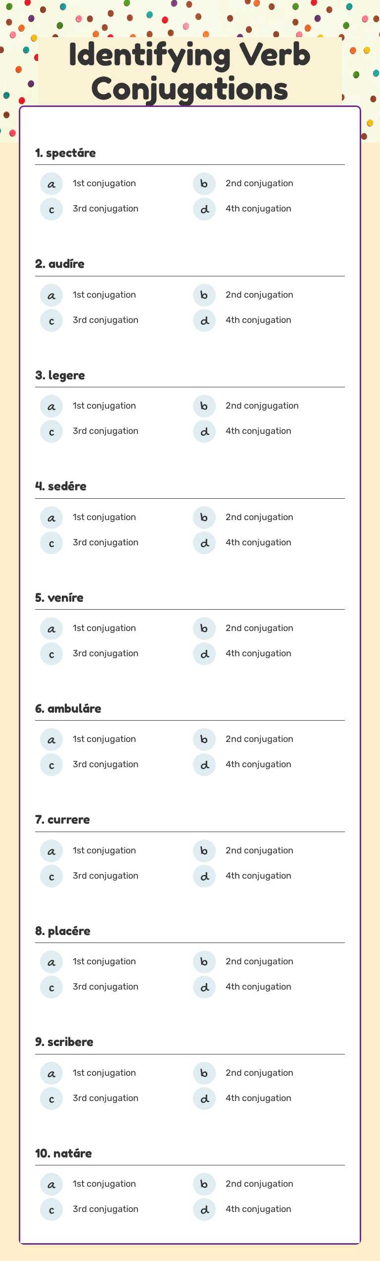 Identifying Verb Conjugations Grade 10 worksheet preview