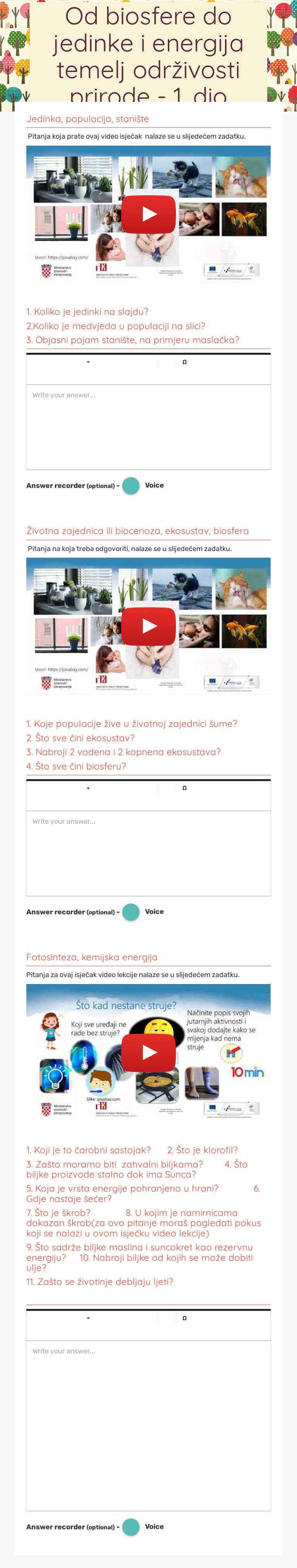 Od biosfere do jedinke i energija temelj održivosti prirode - 1. dio worksheet preview image