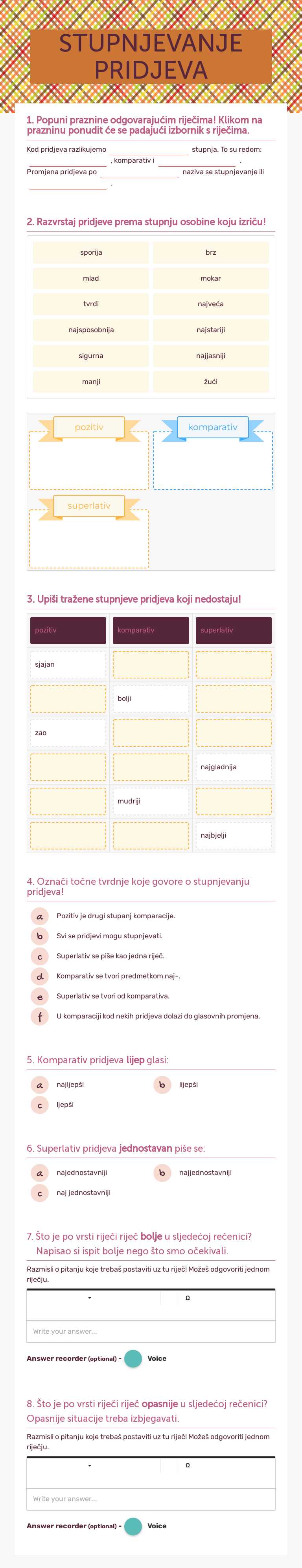 STUPNJEVANJE PRIDJEVA worksheet preview image