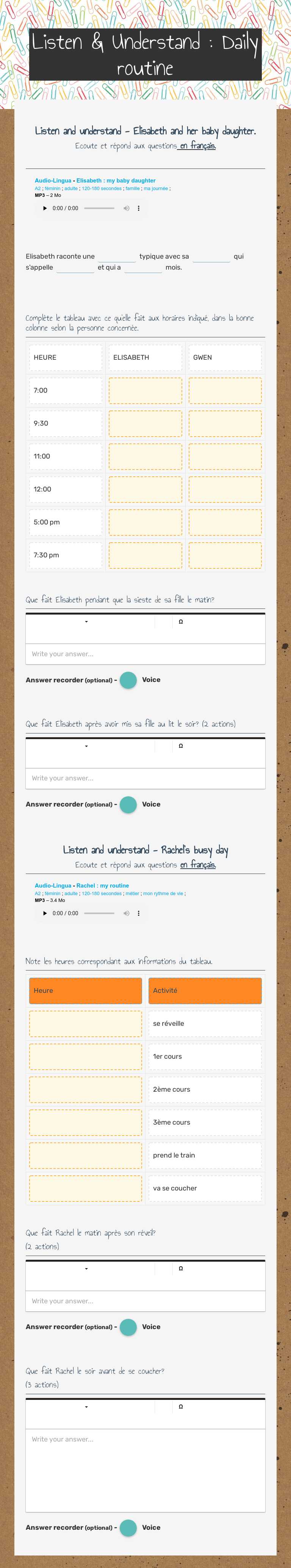 Listen & Understand                    : Daily routine Grade 6 worksheet preview