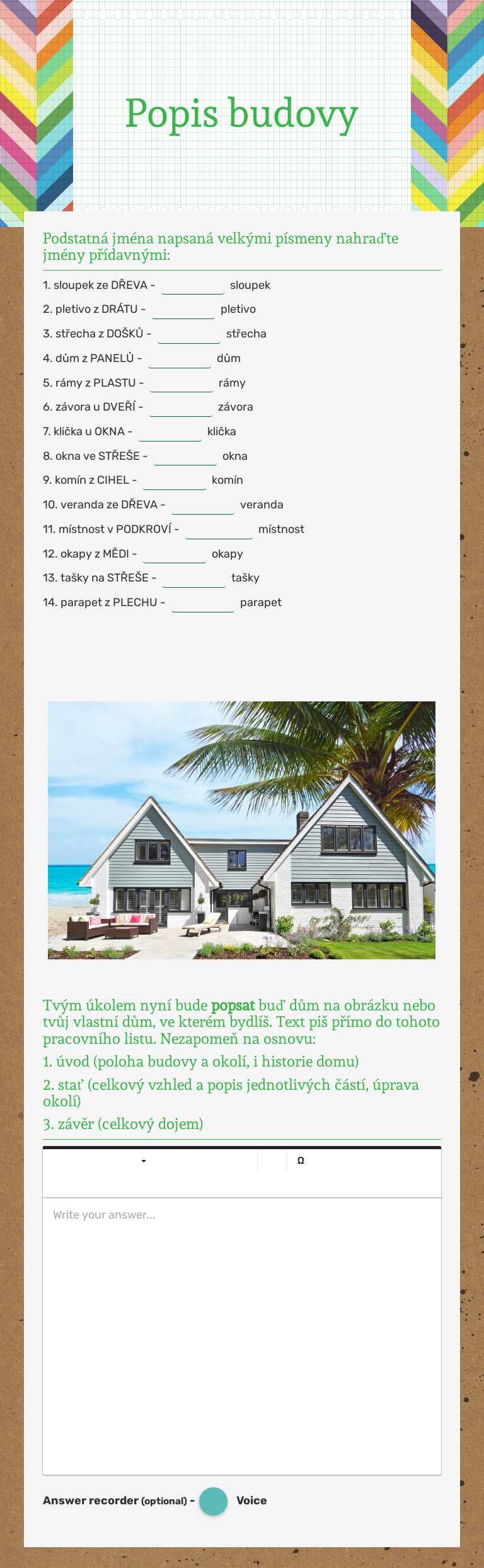 Popis budovy worksheet preview image