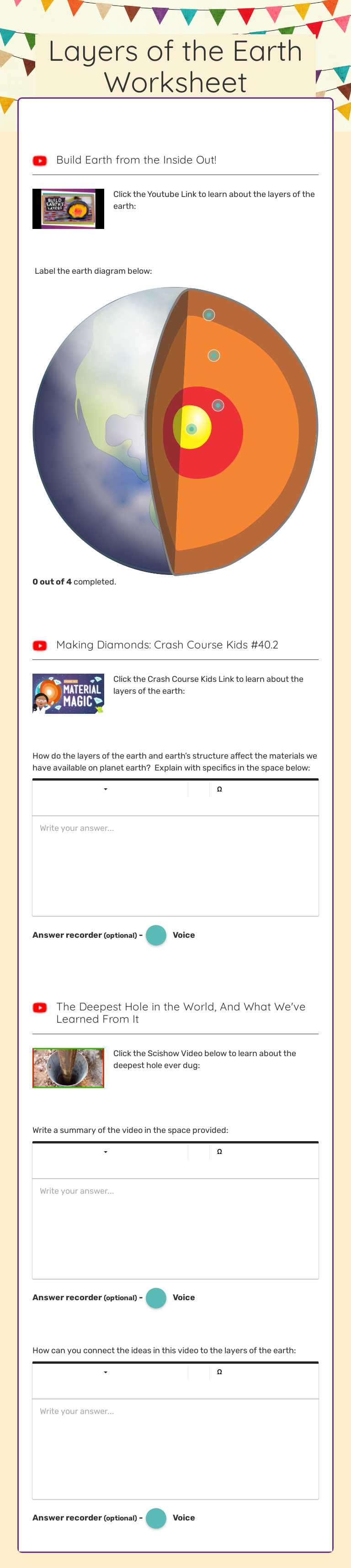 Layers of the Earth Worksheet worksheet preview image