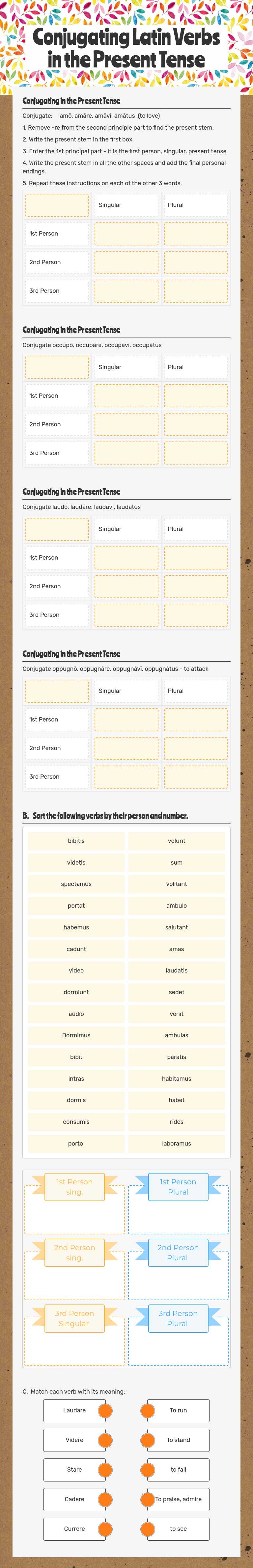 Conjugating Latin Verbs
in the Present Tense worksheet preview image