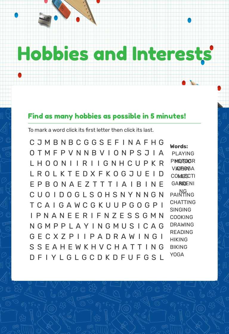 Hobbies and Interests worksheet preview image