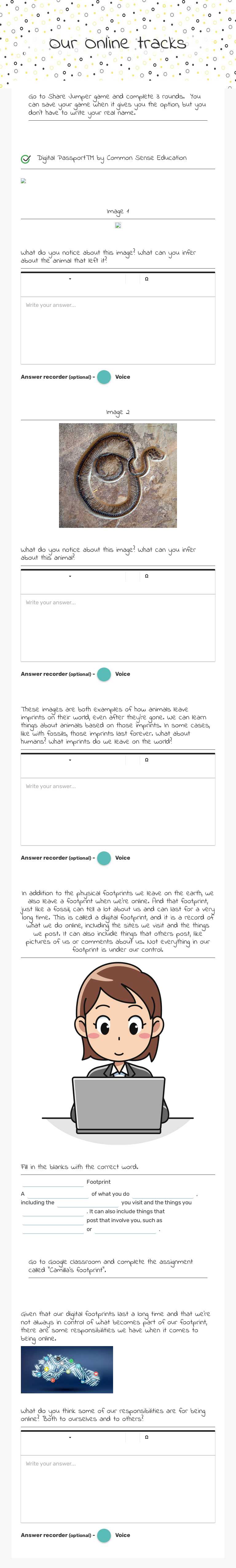 Our Online tracks worksheet preview image