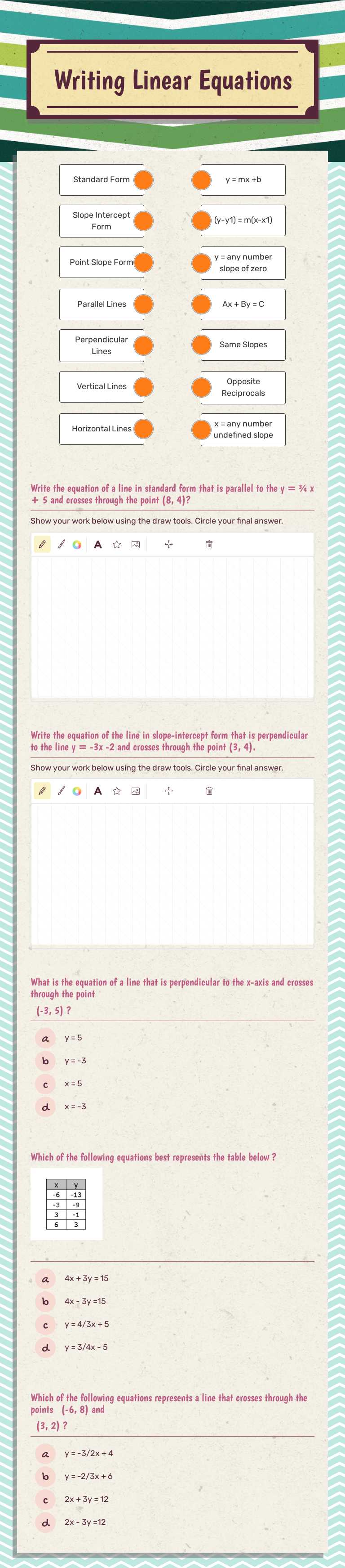 Writing Linear Equations by Amanda Langston | Interactive Worksheet ...
