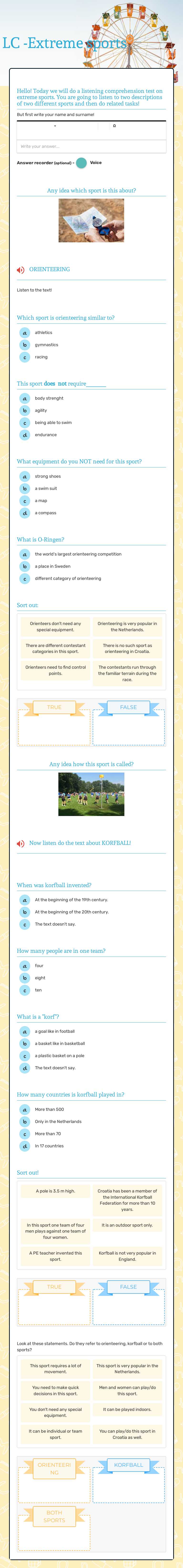 LC -Extreme sports Grade 6 worksheet preview