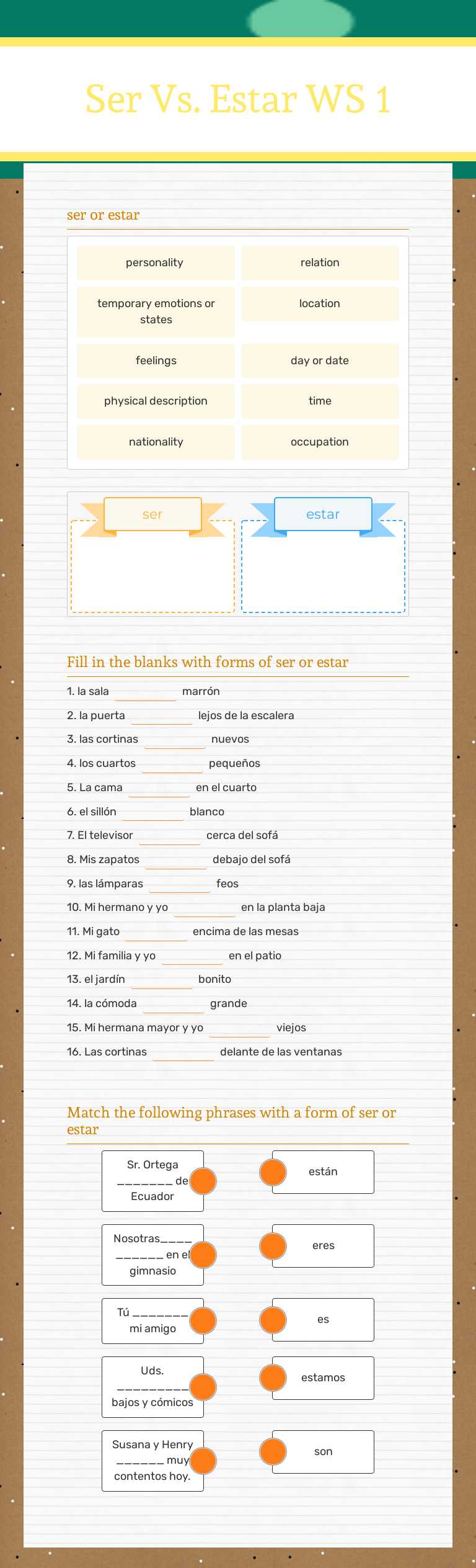 Ser Vs. Estar WS 1 worksheet preview image