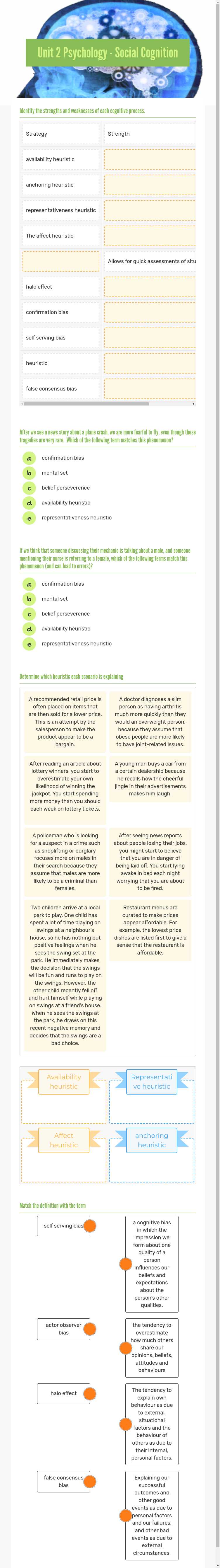 Unit 2 Psychology -
Social Cognition worksheet preview image