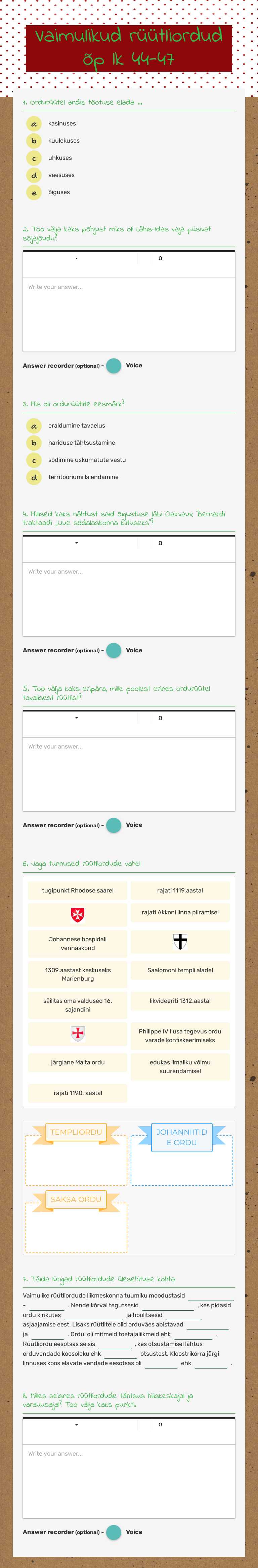 Vaimulikud rüütliordud õp lk 44-47 worksheet preview image