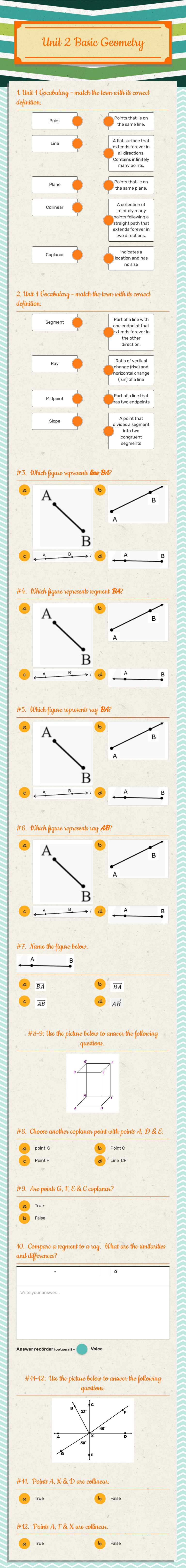 Unit 2
 Basic Geometry worksheet preview image