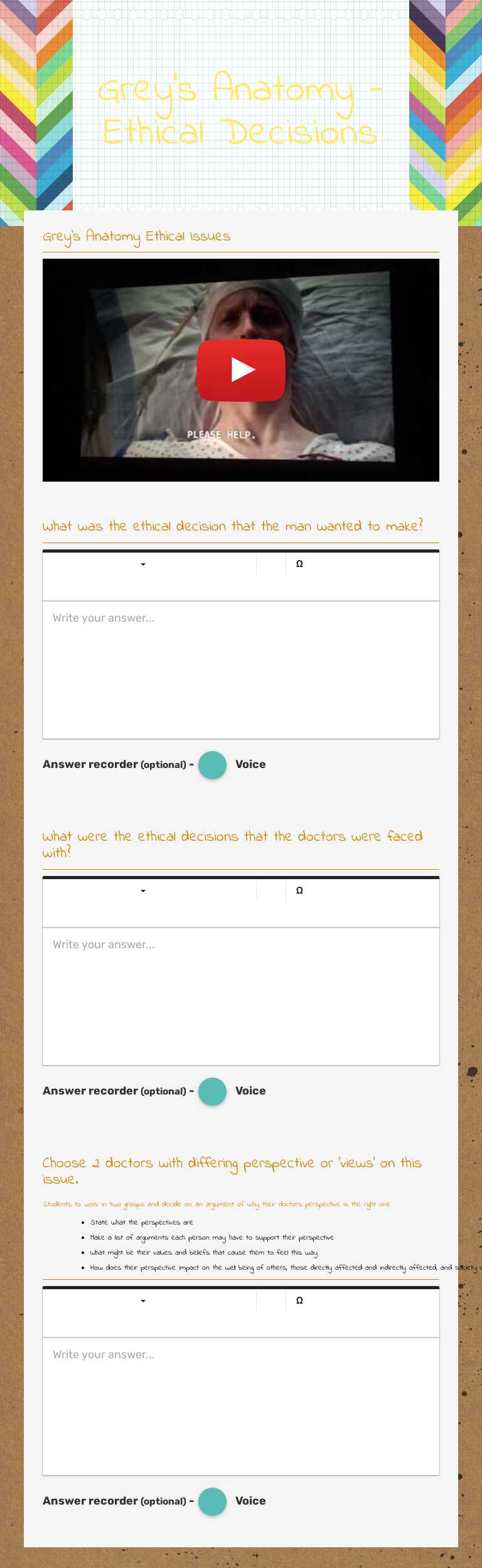 Grey's Anatomy -Ethical Decisions worksheet preview image