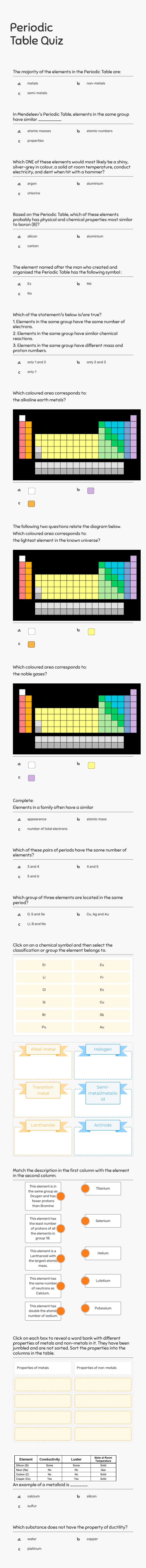 Periodic Table Quiz worksheet preview image