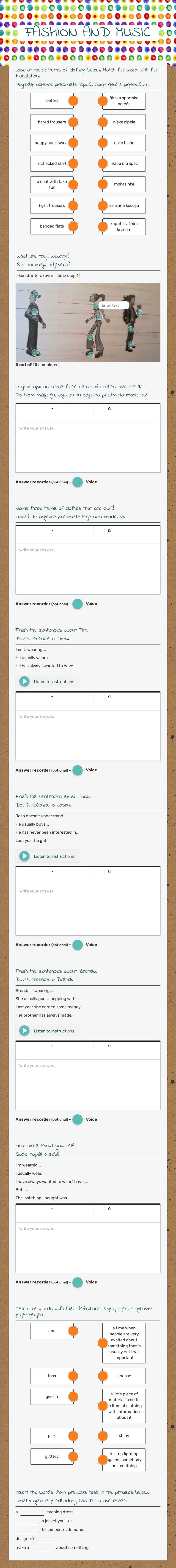 FASHION AND MUSIC worksheet preview image