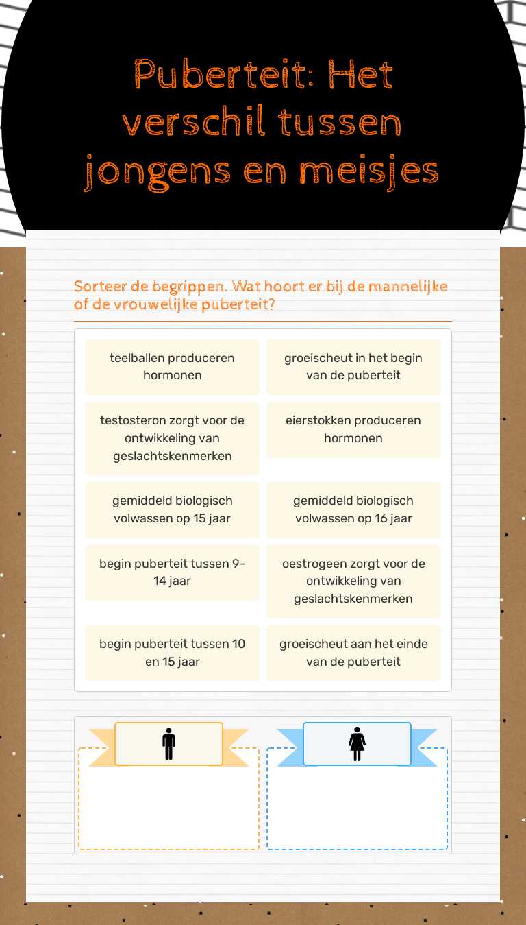 Puberteit:
Het verschil tussen jongens en meisjes worksheet preview image