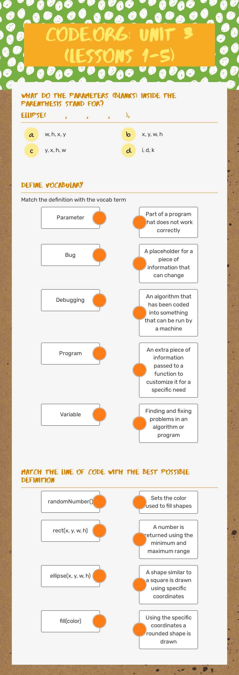 Code.org: Unit 3 (Lessons 1-5) worksheet preview image