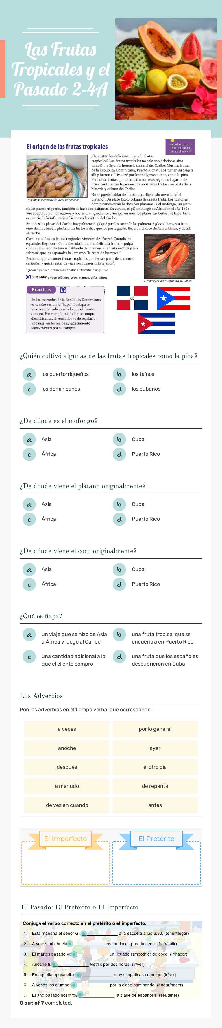 Las Frutas Tropicales y el Pasado 2-4A worksheet preview image