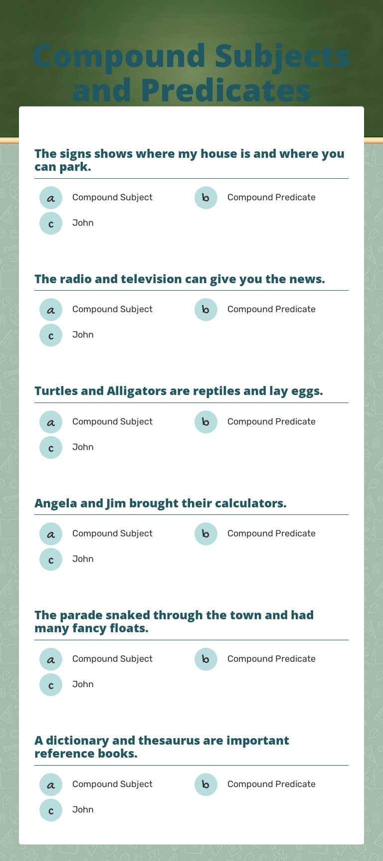 Compound Subjects and Predicates worksheet preview image
