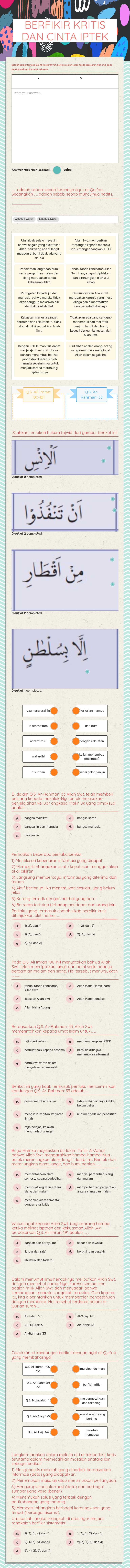 BERFIKIR KRITIS DAN CINTA IPTEK worksheet preview image