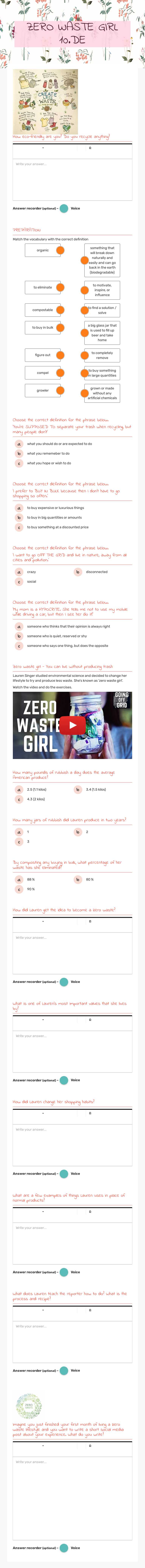 ZERO WASTE GIRL 10.DE worksheet preview