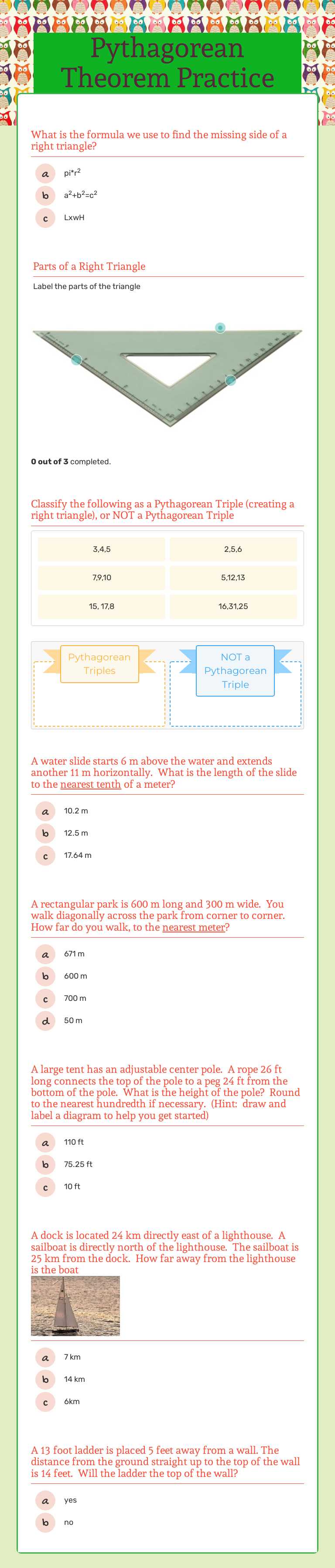Pythagorean Theorem Practice worksheet preview image