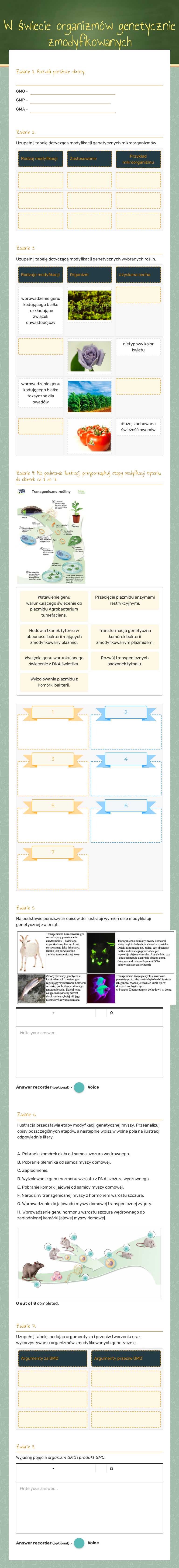 W świecie organizmów genetycznie zmodyfikowanych worksheet preview image