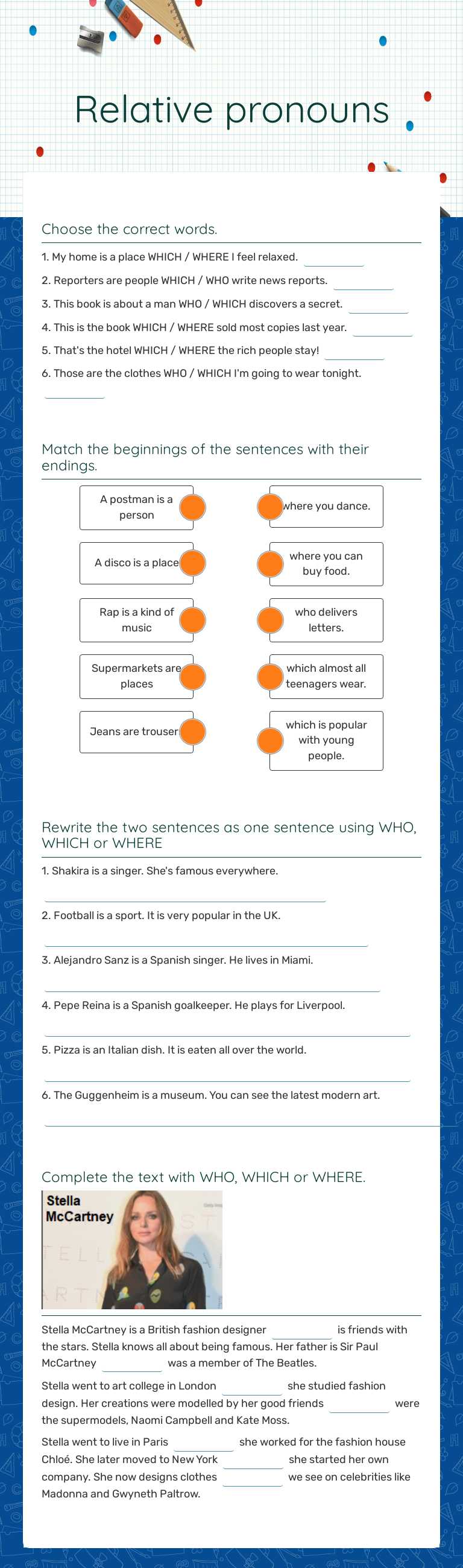 Relative pronouns worksheet preview image