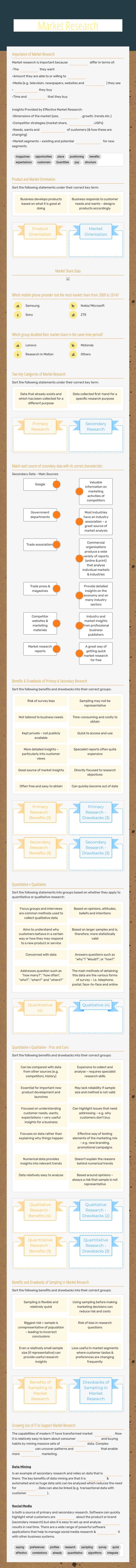 Market Research worksheet preview
