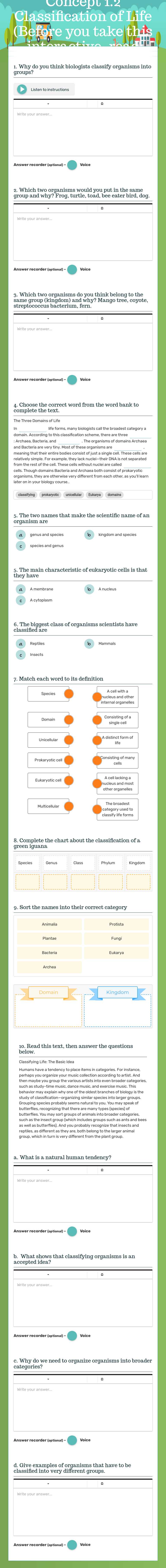 Independent - Review Concept 1.2 Classification of Life (Before you take this interactive, read Concept 1.2 in your booklet) worksheet preview image