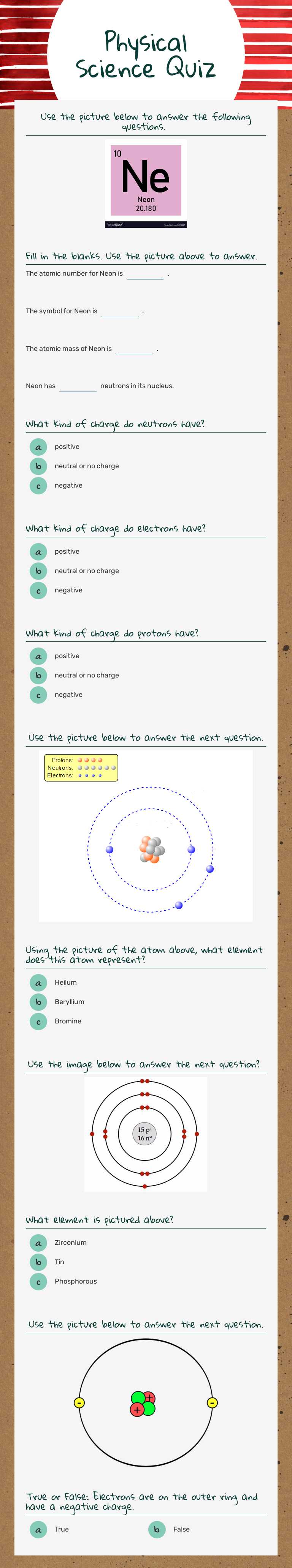 Physical Science Quiz worksheet preview image