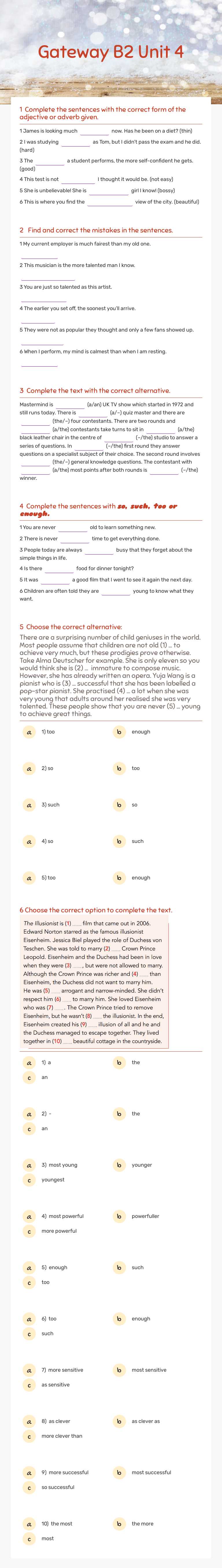 Gateway B2 Unit 4 worksheet preview image