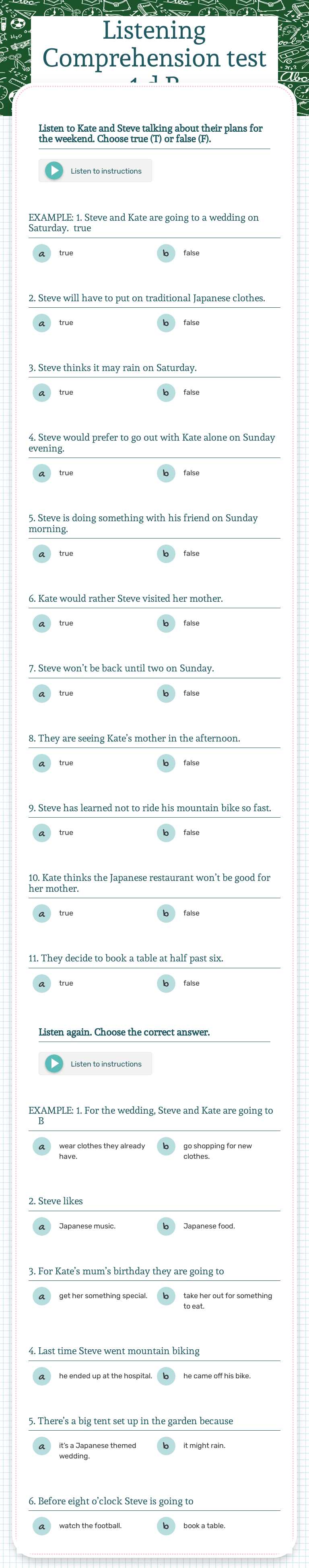Listening Comprehension test 1.d B Grade 9 worksheet preview