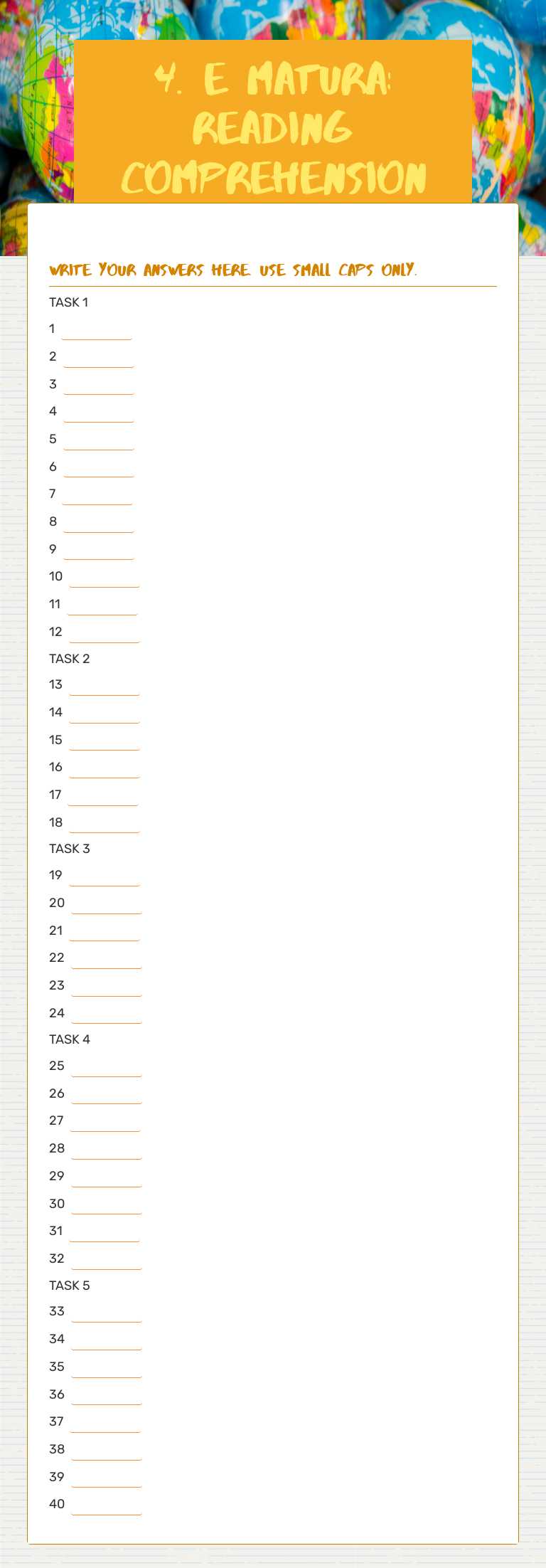 4. e Matura: reading comprehension Grade 12 worksheet preview