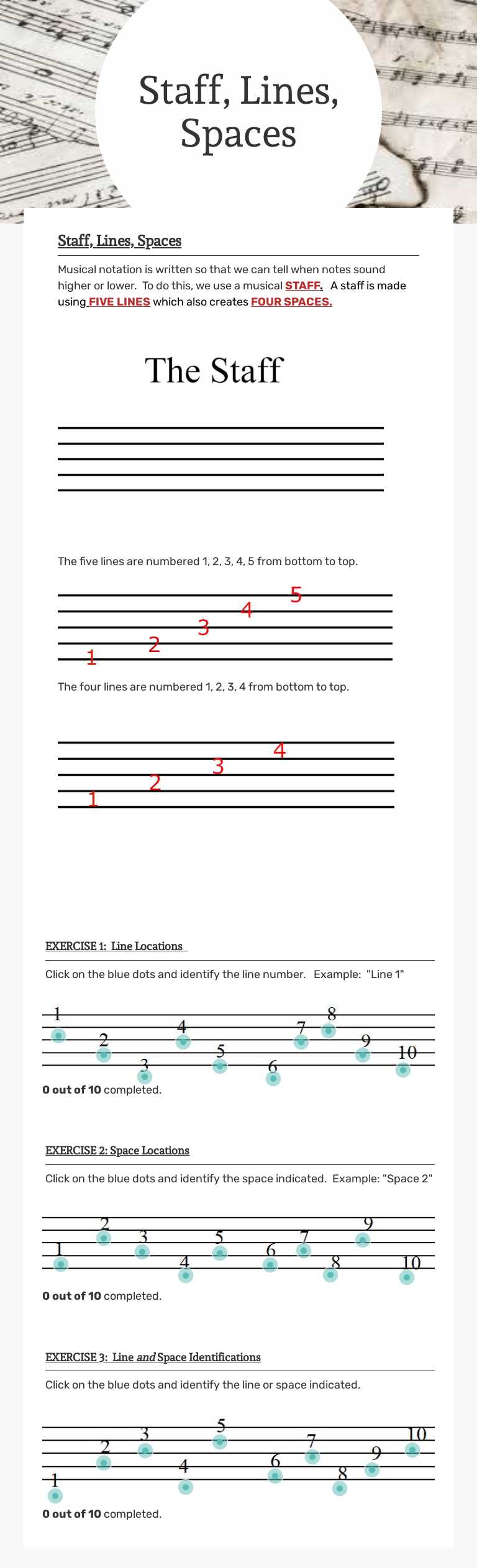 Staff, Lines, Spaces worksheet preview image